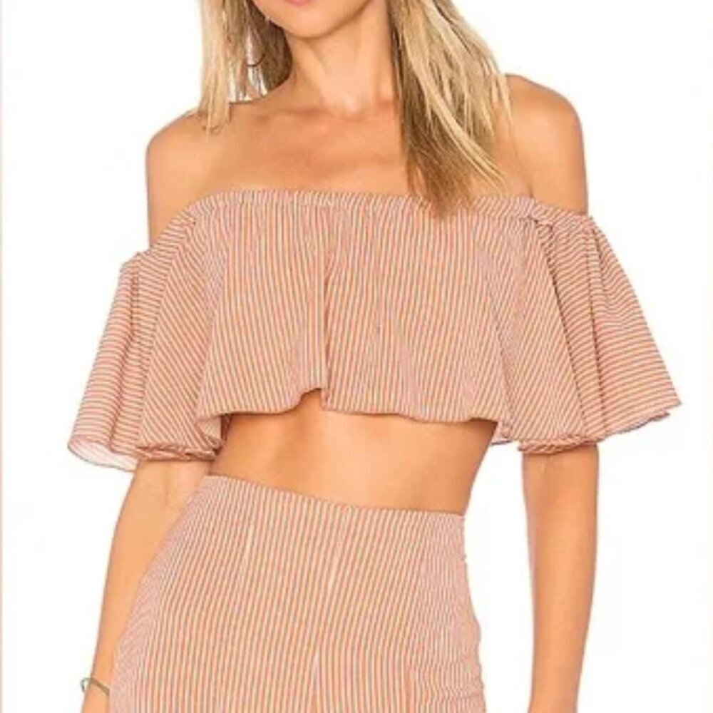 Revolve Ellejay Two Piece Matching Pant Set Tan/W… - image 4